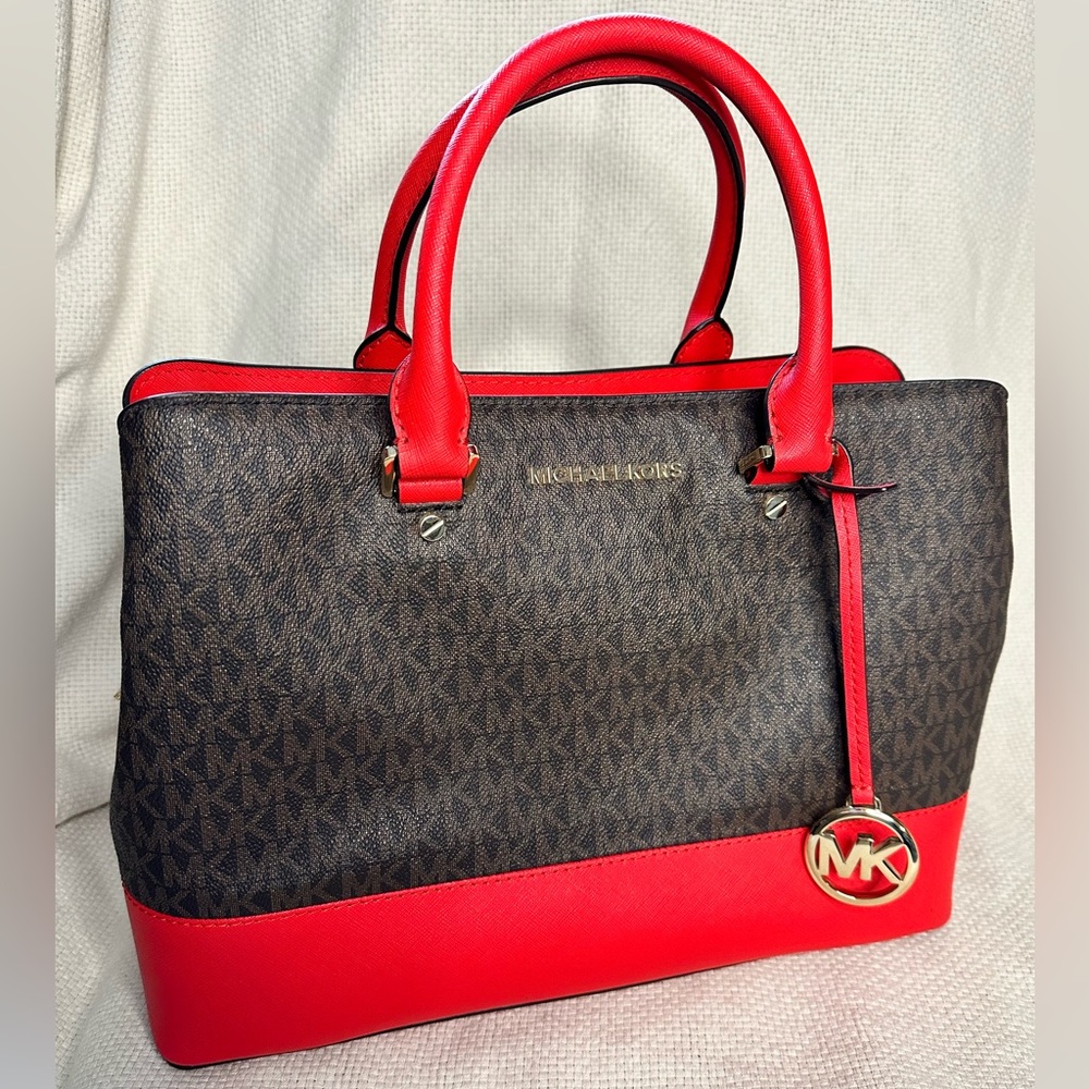 MK Savannah LG Satchel Brown/Scarlet 35T9GS7S3B